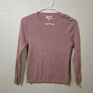 L'AGENCE Designer Pink Ribbed Knit Long Sleeve Sweater Top‎ w Decorative Buttons